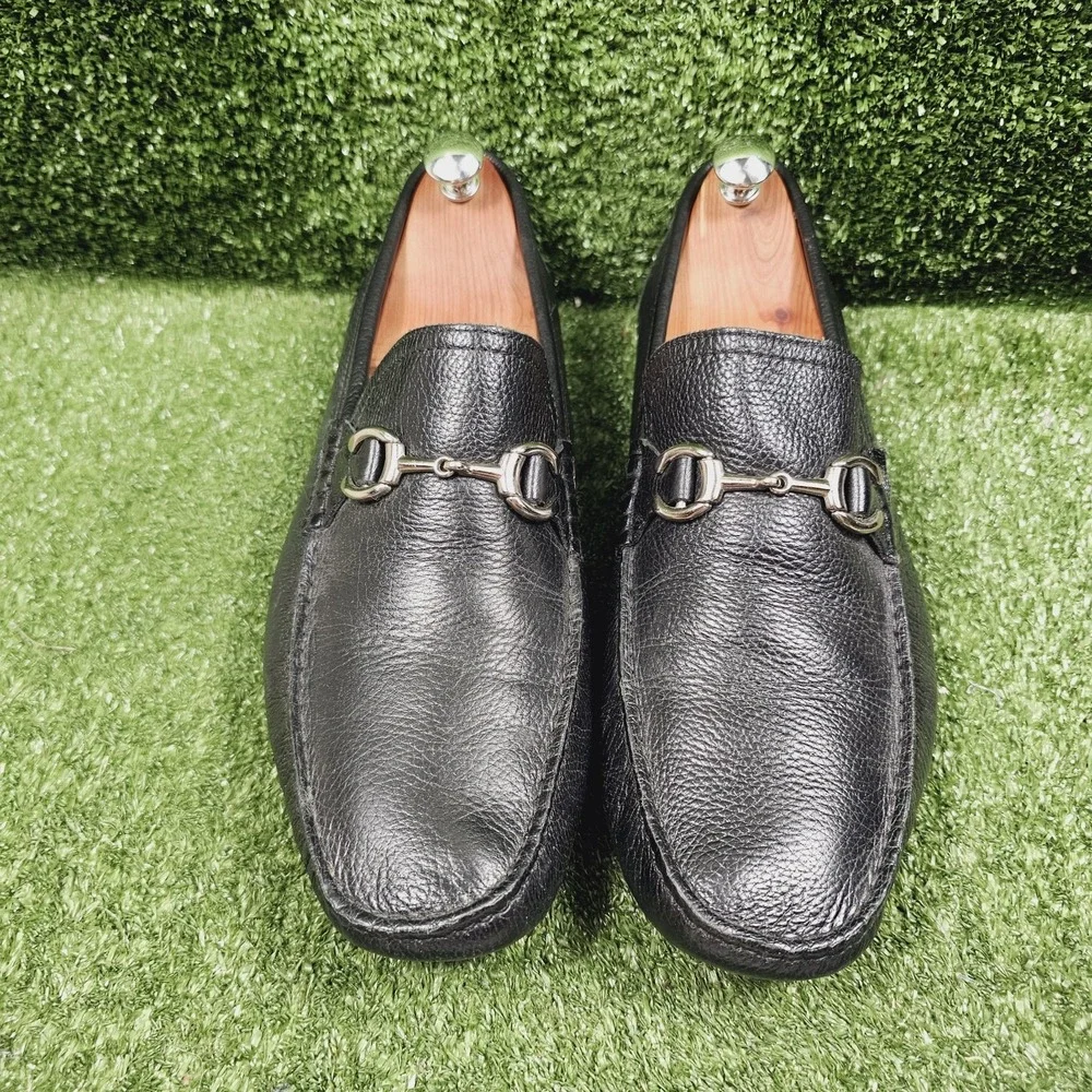 Saks Fifth Avenue Black Pebbled Leather Bit Driving Loafers Mens Size 13 M